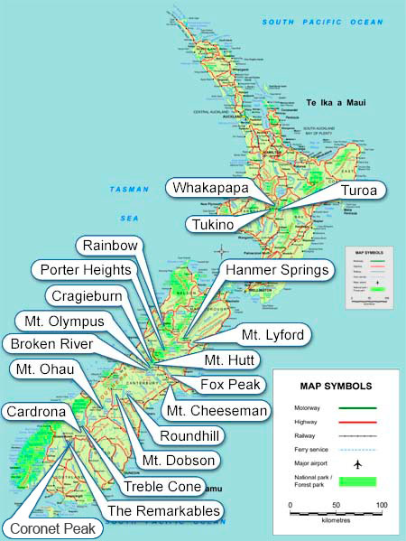 Map of Snowboarding in NZ